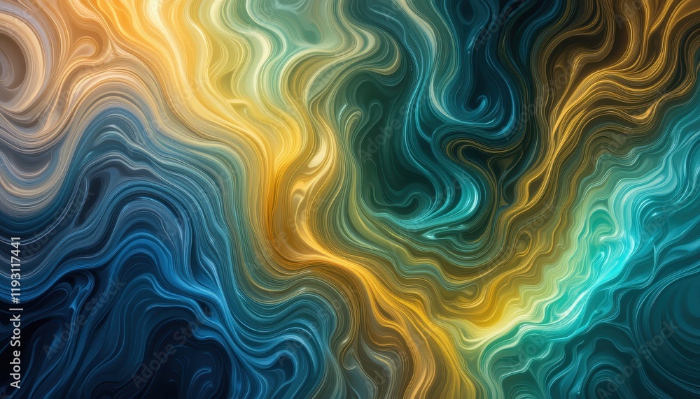 Abstract Swirling Waves of Teal Gold and Blue Hues Abstract Swirling Waves of Teal Gold and Blue Hues