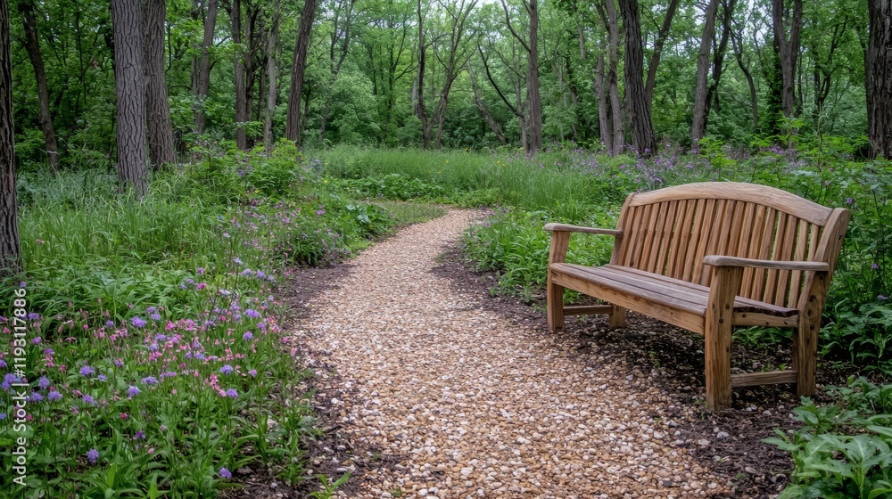 A tranquil garden used for holistic health approaches like outdoor therapy Stock Photo with side copy space A tranquil garden used for holistic health approaches like outdoor therapy Stock Photo with side copy space