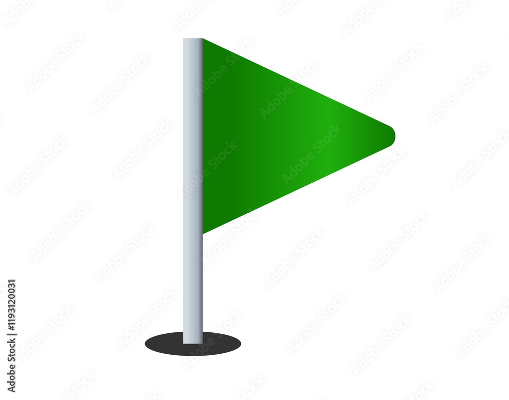 Triangular gradient green flag icon with silver pole Triangular gradient green flag icon with silver pole