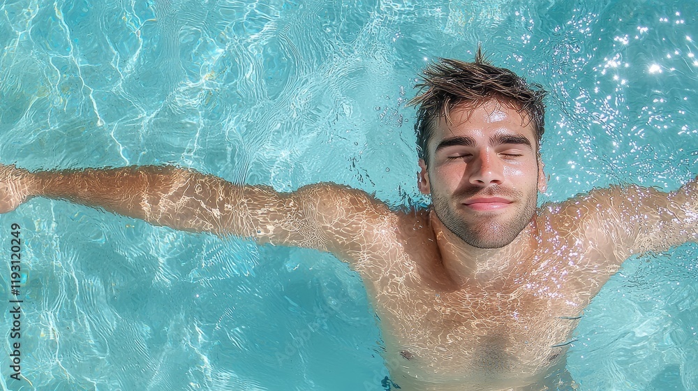 Man Enjoying Swimming in Pool Man Enjoying Swimming in Pool