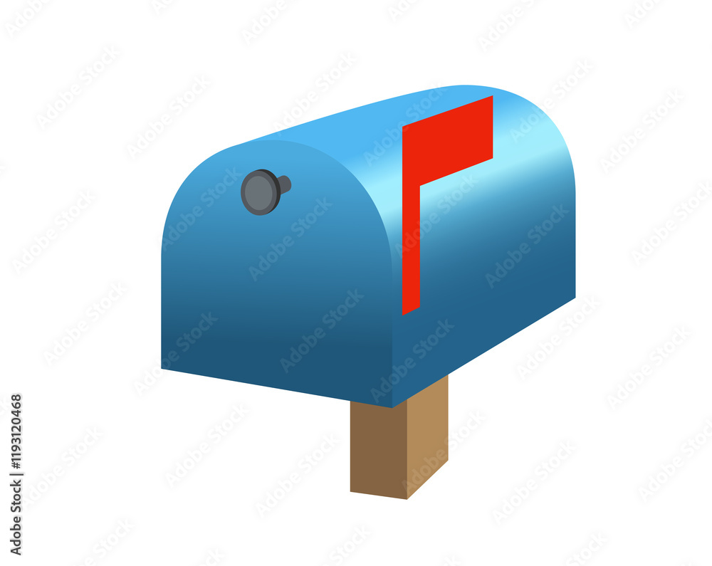 Blue close mailbox, letterbox, postbox icon with red raised flag Blue close mailbox, letterbox, postbox icon with red raised flag
