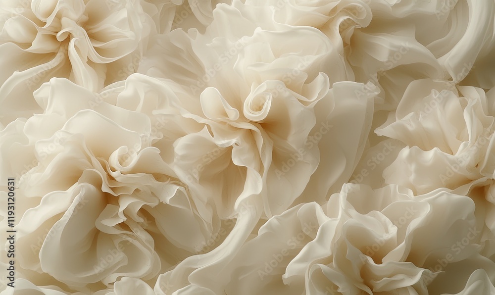 Close-up of delicate cream fabric flowers, textured background for wedding, fashion, or design projects Close-up of delicate cream fabric flowers, textured background for wedding, fashion, or design projects