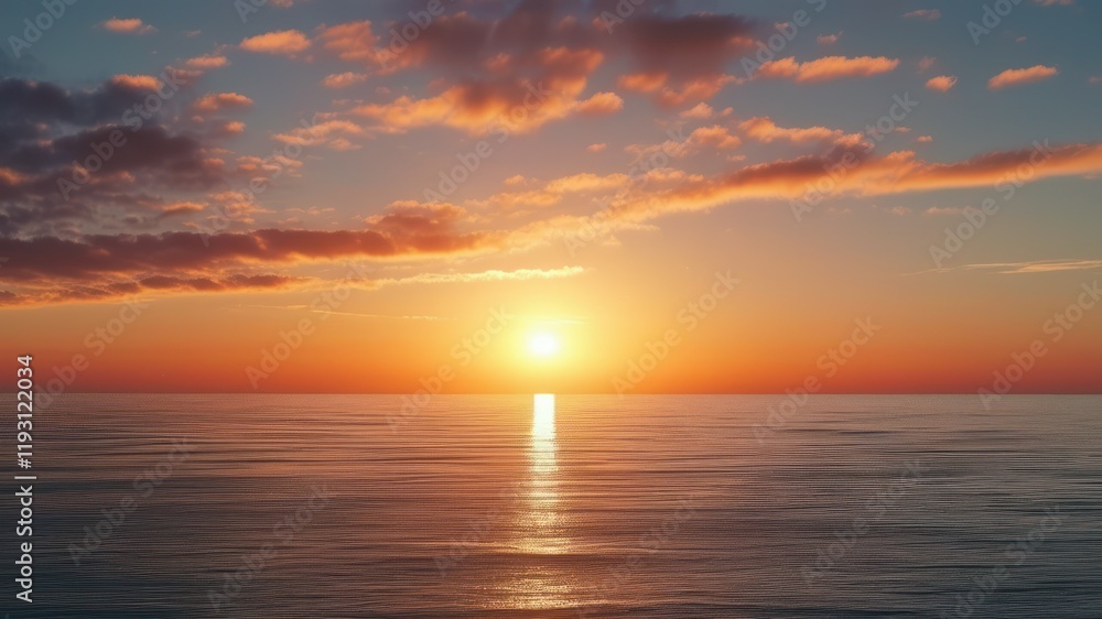Vibrant sunset over calm ocean with colorful clouds and serene atmosphere, perfect for relaxation and travel themes Vibrant sunset over calm ocean with colorful clouds and serene atmosphere, perfect for relaxation and travel themes