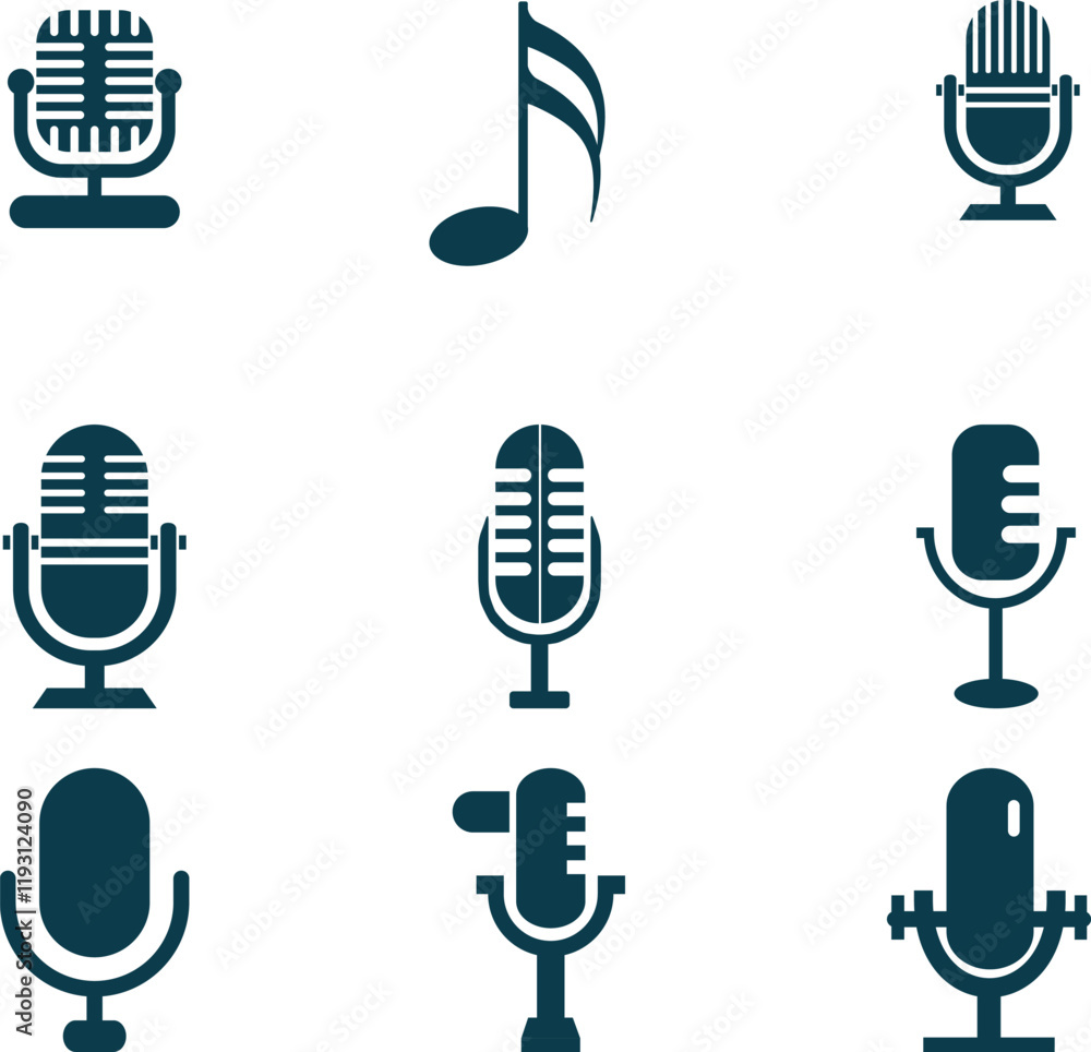 Microphone Icons set. variant microphone icon. Karaoke mic. Podcast microphone. web and mobile icons. vector illustration Microphone Icons set. variant microphone icon. Karaoke mic. Podcast microphone. web and mobile icons. vector illustration