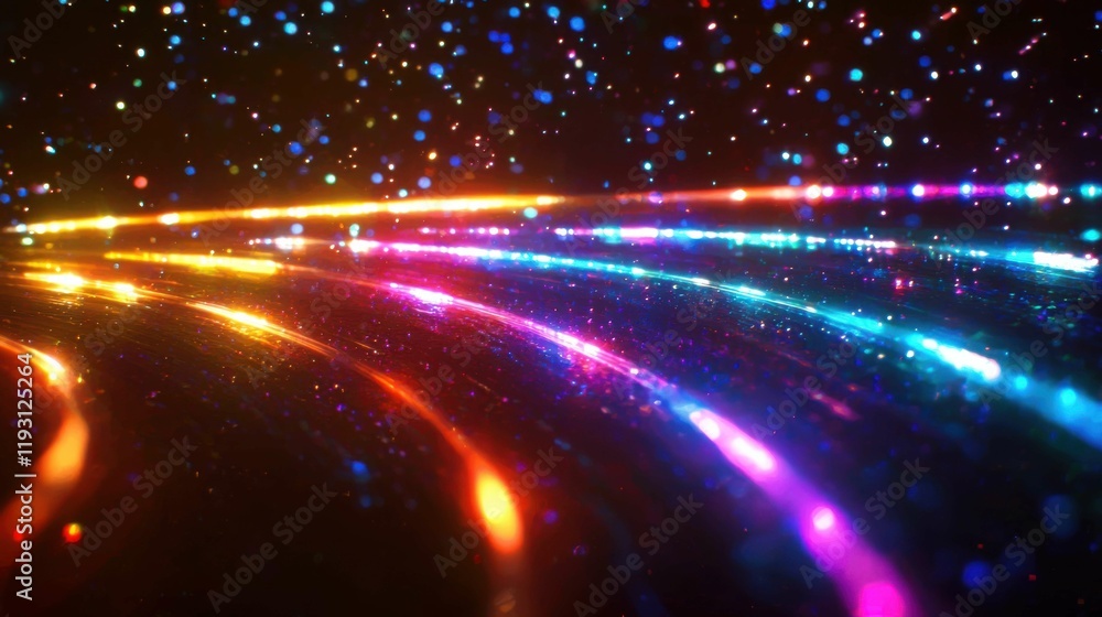 A vibrant display of colorful light trails and sparkling dots creating an abstract festive atmosphere. The background radiates joy and celebration with shimmering hues. A vibrant display of colorful light trails and sparkling dots creating an abstract festive atmosphere. The background radiates joy and celebration with shimmering hues.