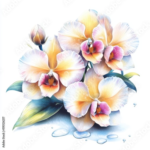 Wallpaper Mural Elegant Phalaenopsis Orchids Blooming with Soft Colors and Dew on Petals Torontodigital.ca