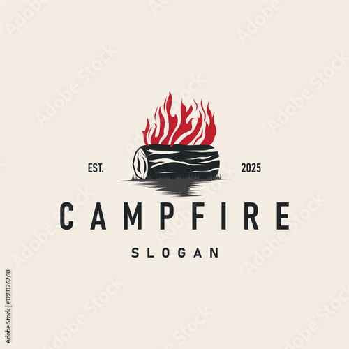 Design wood and fire, logo campfire bonfire vector camping adventure vintage illustration