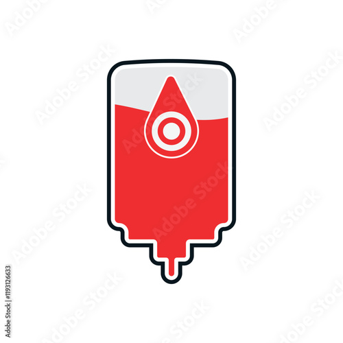 Blood donation plastic bag with tube in flat style. Donate blood concept. Medical background. Vector illustration. EPS 10. O blood type.
