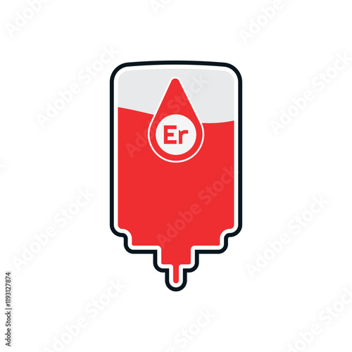 Blood donation plastic bag with tube in flat style. Donate blood concept. Medical background. Vector illustration. EPS 10. Er blood type.