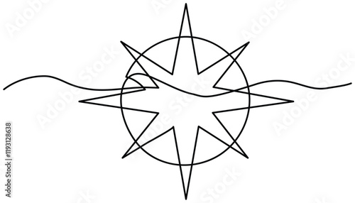 Compass continuous one line drawing illustration