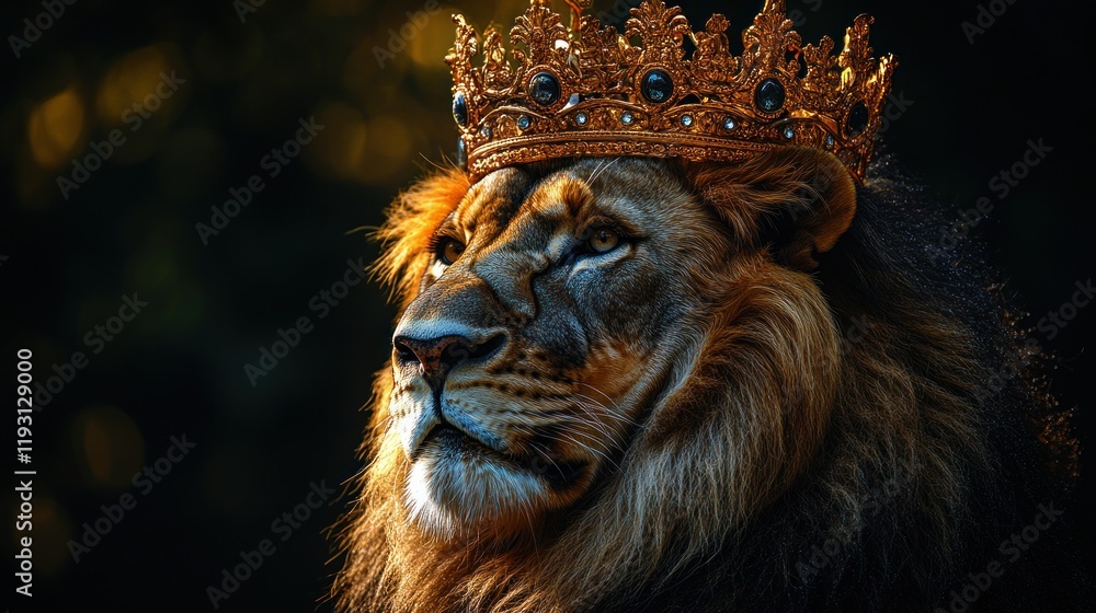 Majestic lion wearing a golden crown. (3) Majestic lion wearing a golden crown. (3)