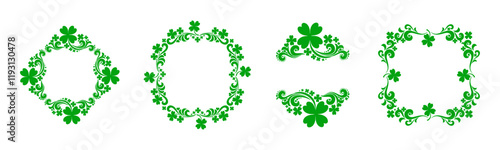 Set of Vintage St. Patrick`s day frames. Celebration background with clover and place for your text. Decoration set - lots of calligraphic elements. Beer festival lettering typography icon.  vector