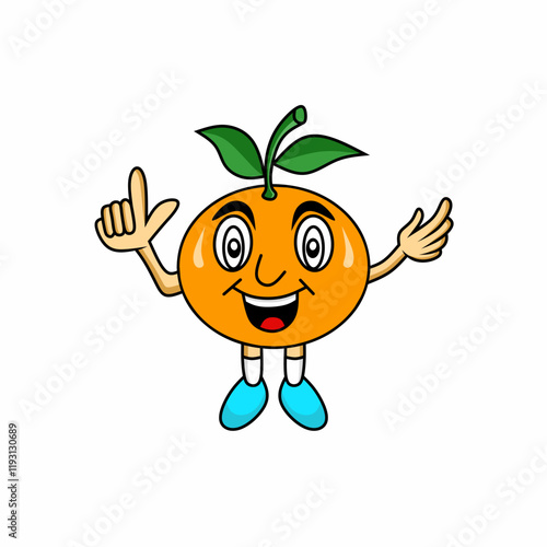 Vector illustration of a cartoon character of an orange fruit with expressive eyes and waving hands. Perfect for fun, health and nutrition themes. Ideal for children's media and healthy food promotion