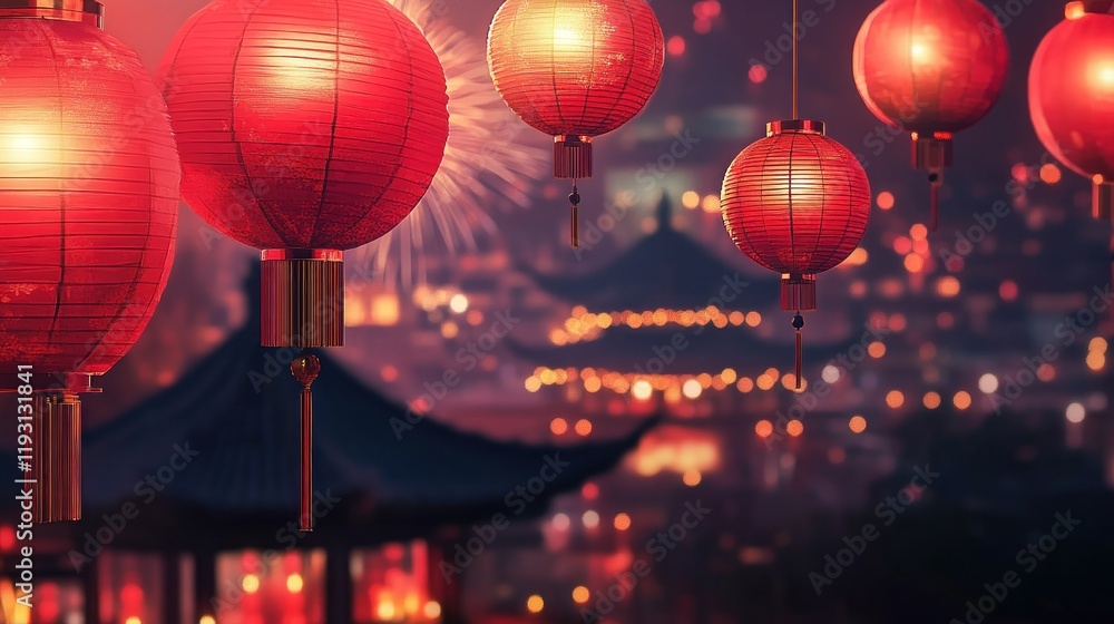Red Lanterns Illuminate Festive Asian Night Red Lanterns Illuminate Festive Asian Night