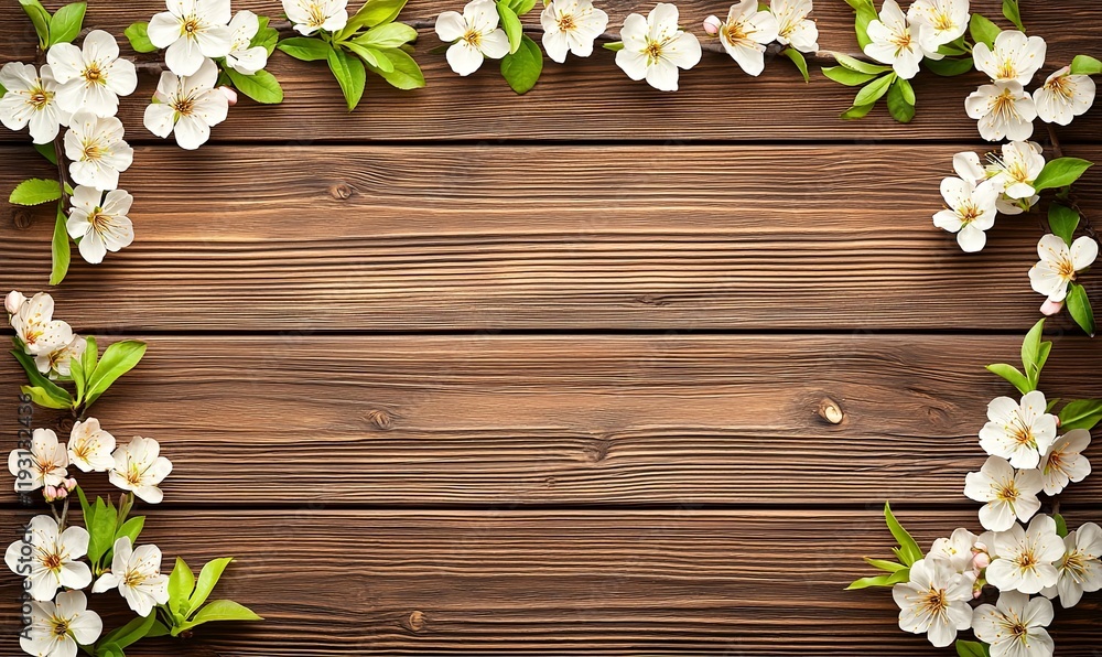 Spring blossom flowers frame on rustic wooden background for greetings or invitations Spring blossom flowers frame on rustic wooden background for greetings or invitations