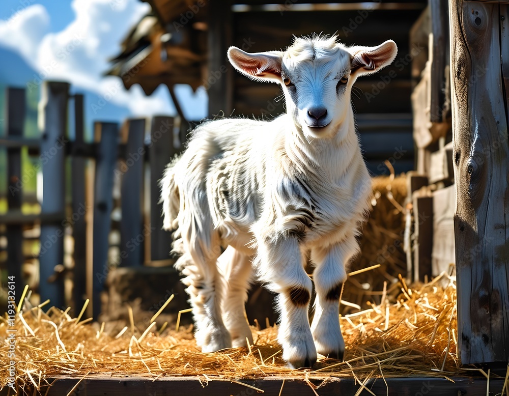 Obraz premium Playful Kid Goat in Farmyard