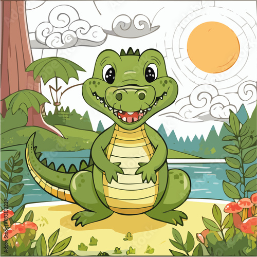 Smiling crocodile Character for Animation or Print