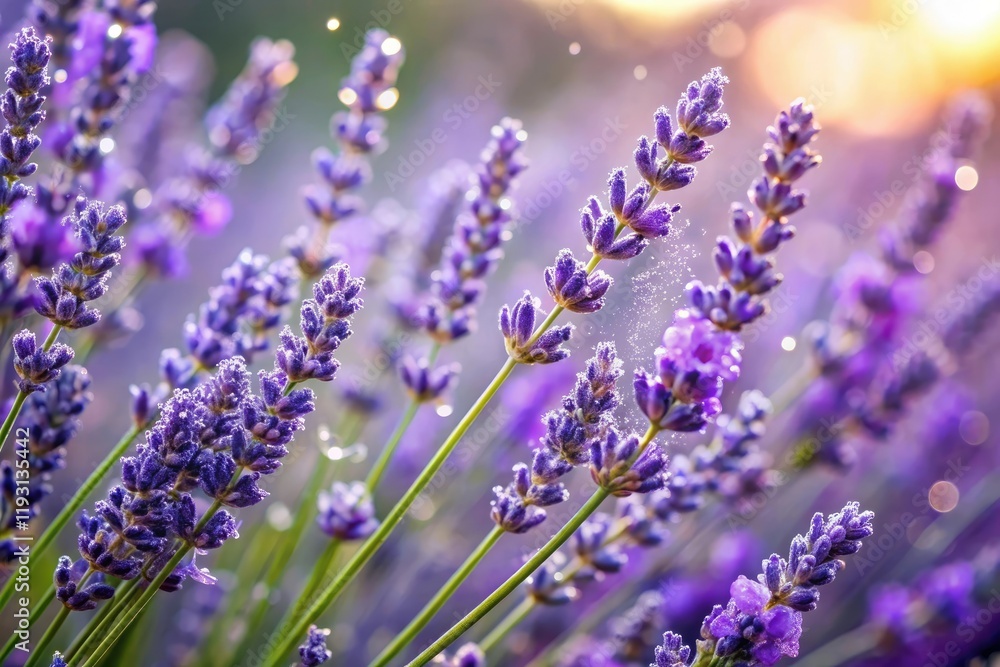 Fototapeta premium A majestic lavender bush with droplets of dew clinging to its buds, outdoors, water, flora, natural beauty, lavender bushes