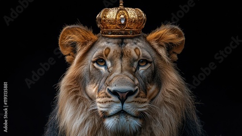 Majestic lion wearing a golden crown. (18) photo