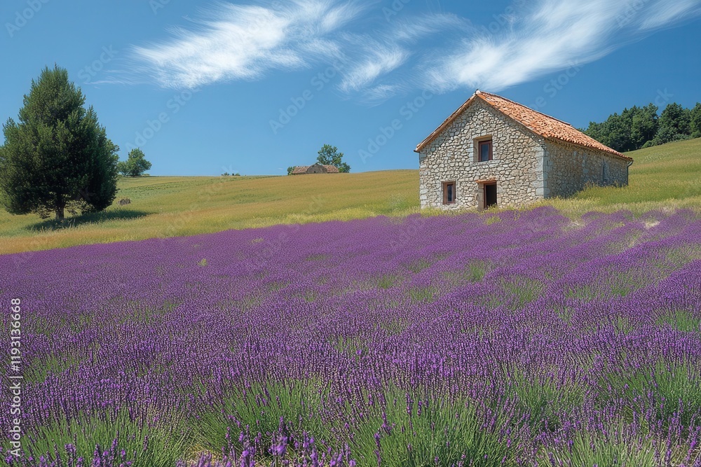 a breathtaking lavender field adorned with blooming purple flowers, stretching endlessly under a luminous sky, a peaceful farmhouse nestled in the distance, tranquility personified a breathtaking lavender field adorned with blooming purple flowers, stretching endlessly under a luminous sky, a peaceful farmhouse nestled in the distance, tranquility personified