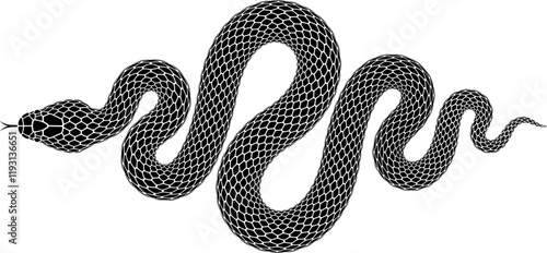 Vector tattoo design of snake wriggling in shape of rhombus. Isolated silhouette of diamond shaped black serpent.