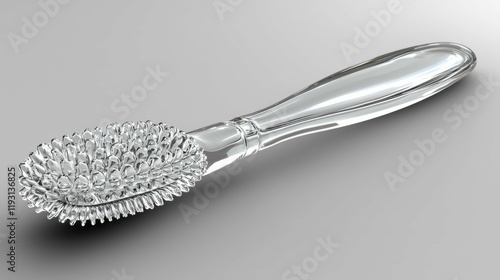 A sleek and shiny transparent cosmetic facial brush with a unique bristle design, perfect for skincare routines. Ideal for applying cream or serum. photo