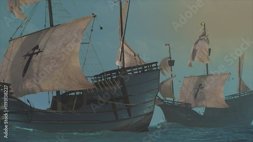 The NAO VICTORIA is the flag ship of the MAGELLAN armada. A scientific 3D-reconstruction of a spanish galleon fleet in the beginning of the 16th century. sails ahead of the global circumnavigational photo