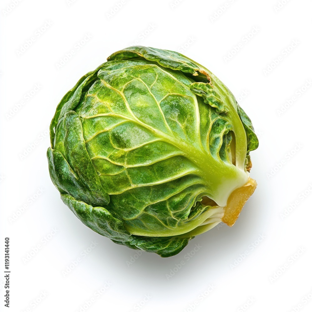 Roasted Brussels sprout with golden edges showcases healthy cooking on a clean white background Roasted Brussels sprout with golden edges showcases healthy cooking on a clean white background