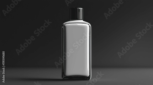 A sleek, elegant mockup of a clear bottle with a black cap. Ideal for showcasing skincare or cosmetic products in a sophisticated manner. photo