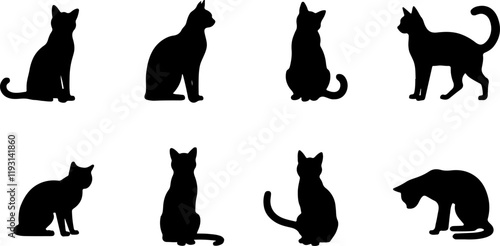 A cat silhouettes pet animals graphics set