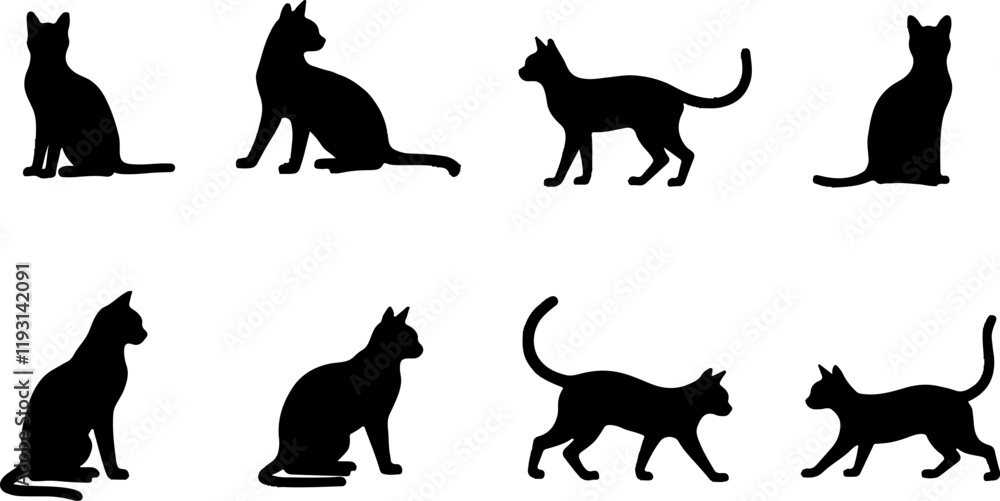 Fototapeta A cat silhouettes pet animals graphics set