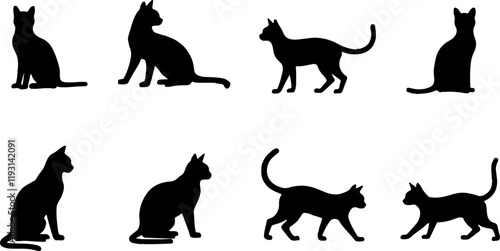 A cat silhouettes pet animals graphics set