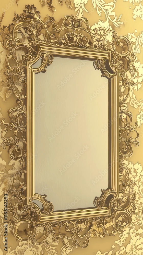 Obraz premium Elegant Golden Frame with Floral Border Perfect for Celebrating Chinese New Year, Featuring Space for Personalization, Festive Decorations and Traditional Themes