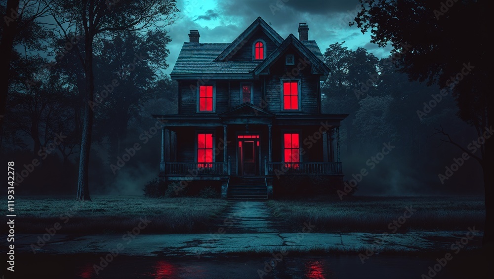 Chilling Scene of a Haunted House in the Woods Surrounded by Mystery and Intrigue for Murder Investigations Chilling Scene of a Haunted House in the Woods Surrounded by Mystery and Intrigue for Murder Investigations