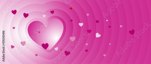 Love heart pink magenta blend shape in landscape composition background with meny lover hearts over. Valentine's Day, wedding, love luxury decoration abstract wallpaper background