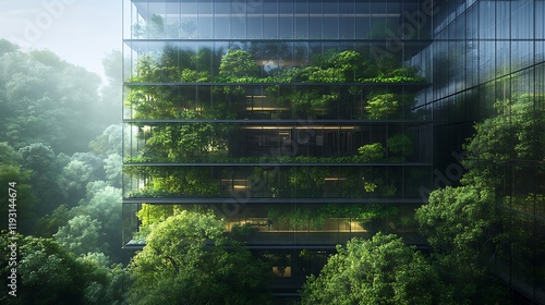 Sustainable architecture showcasing green buildings in urban environments photo