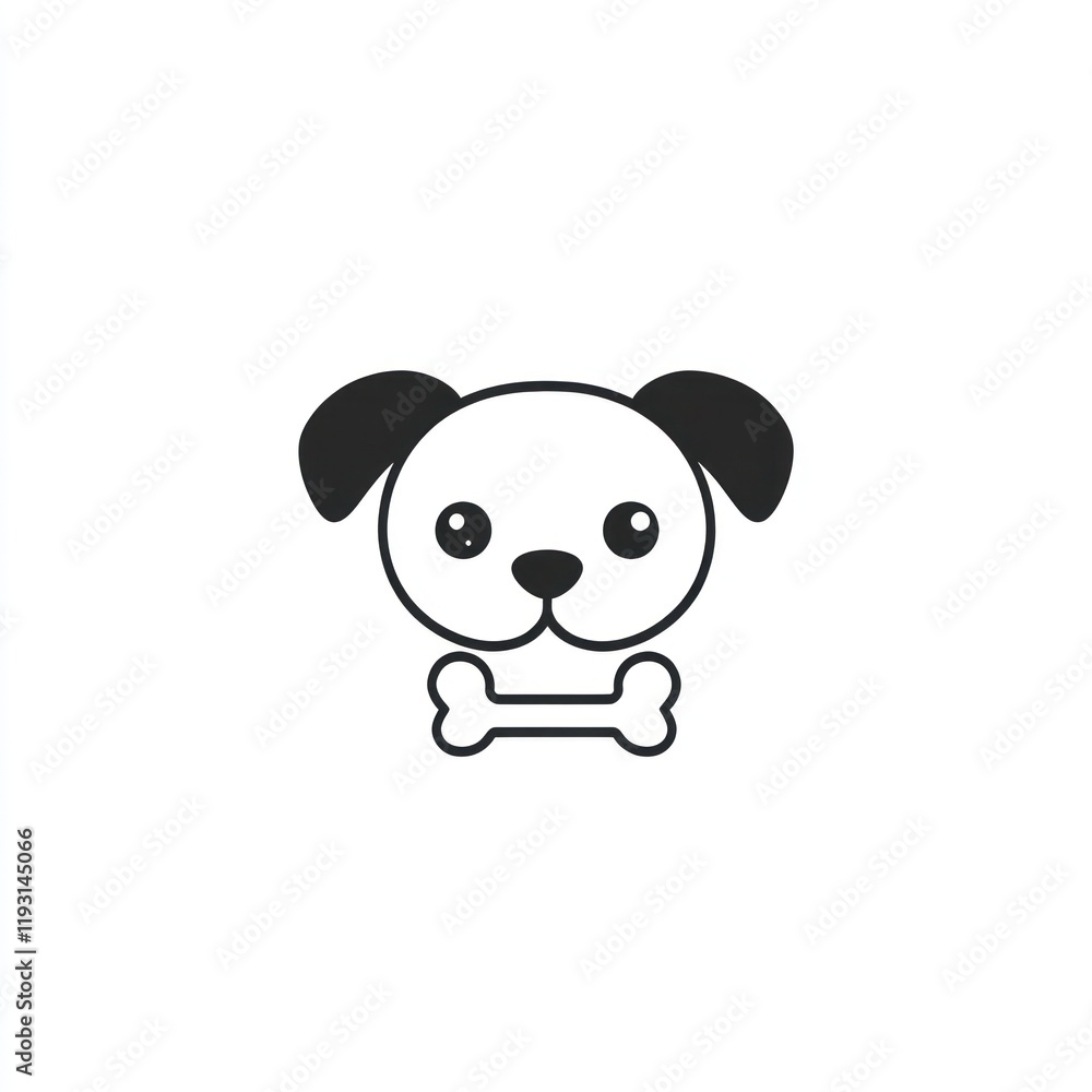 Naklejka premium Cute cartoon dog holding bone, white background, pet icon, website graphic