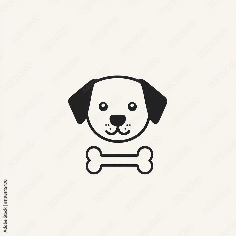 Happy dog head with bone, pet icon, simple design, white background, website use Happy dog head with bone, pet icon, simple design, white background, website use
