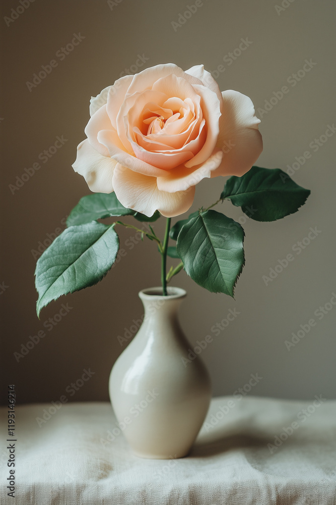 Fototapeta premium Peach Rose in White Ceramic Vase