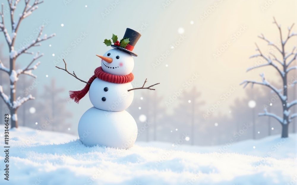 Digital Rendering of Snowman in Winter Setting Digital Rendering of Snowman in Winter Setting
