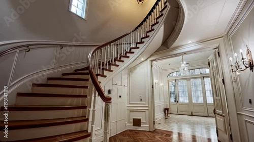 Elegant Curved Staircase in a Luxurious Home Interior Design Inspiration