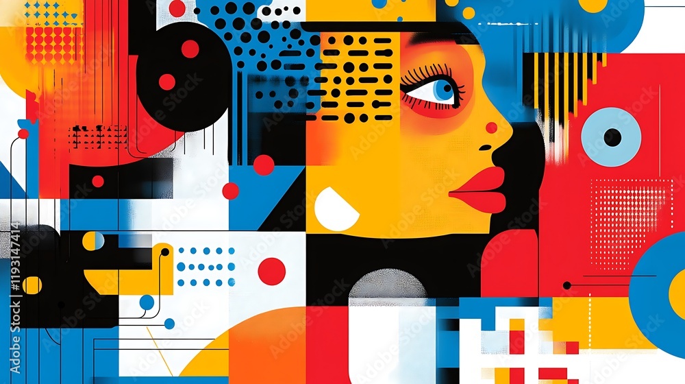 Obraz premium Bold graphic art featuring abstract woman's portrait digital design studio