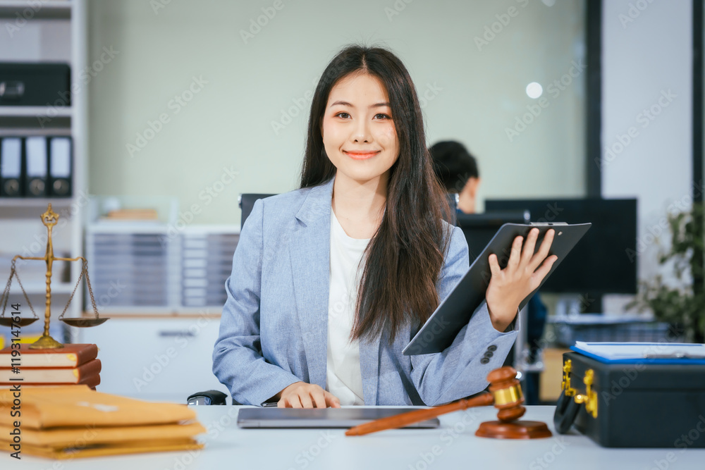 An Asian female lawyer conducts online consultations using a laptop in her office. She reviews legal contracts, advises clients, provides expert legal advice to businesses in Thailand, Japan,China An Asian female lawyer conducts online consultations using a laptop in her office. She reviews legal contracts, advises clients, provides expert legal advice to businesses in Thailand, Japan,China