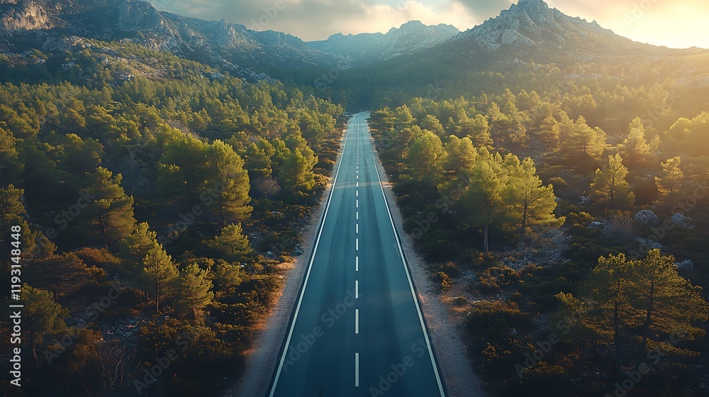 Obraz premium Scenic road journey through pine forest mountain view nature landscape