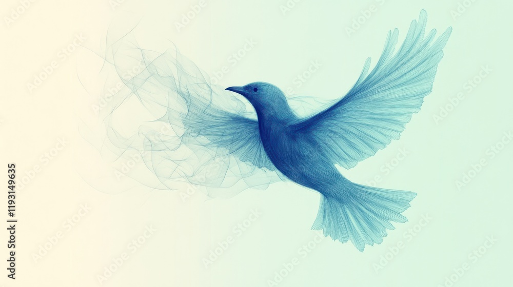 Obraz premium Soft abstract silhouette of a bird in delicate pencil lines with a dreamy background