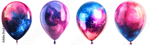 4 glossy & shiny galaxy color: blue, pink, violet, purple balloons isolated over white background; perfect element for festive celebration - valentine's day, birthday, etc - advertising  photo