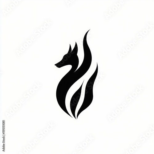 Fiery fox design, abstract animal art, white background, logo concept photo