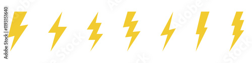 Vector electric lightning bolt logo set isolated on white background for electric power symbol, poster, t shirt. Thunder icon. Storm pictogram.