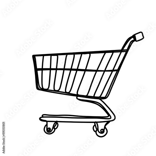 Shopping cart continuous line art drawing