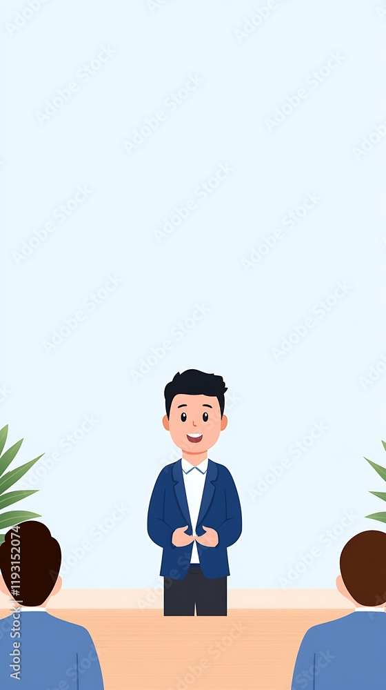 Illustration flat art pastel cartoon of business, Young Man Giving Presentation in Flat Style Illustration Illustration flat art pastel cartoon of business, Young Man Giving Presentation in Flat Style Illustration